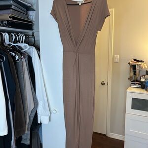 Elegant Tan V-Neck Dress
